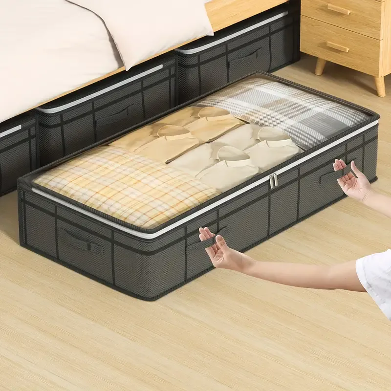 2 PCS Under Bed Storage Organizer With Clear Top, Large Capacity Clothes Storage Bag, Simplistic Home Organization