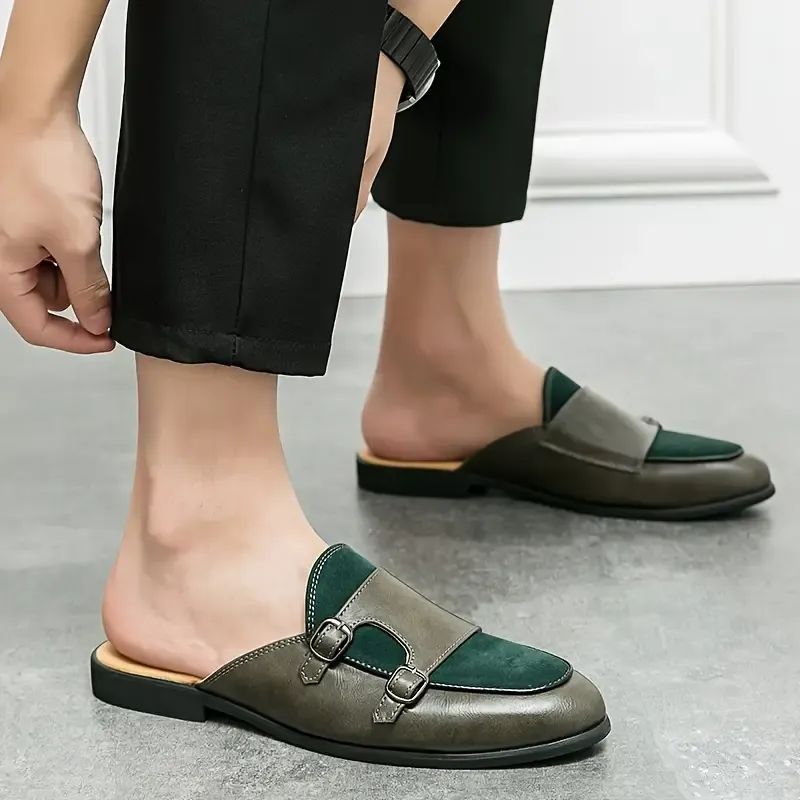 Men's Trendy Color Block Punk Style Mule Shoes, Comfy Non Slip Rubber Sole Durable Slippers, Men's Summer Daily Footwear