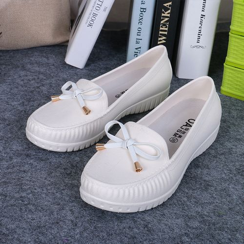 Women's Bowknot Decor Loafers, Casual Slip On Flat Shoes, Lightweight & Comfortable PVC Shoes