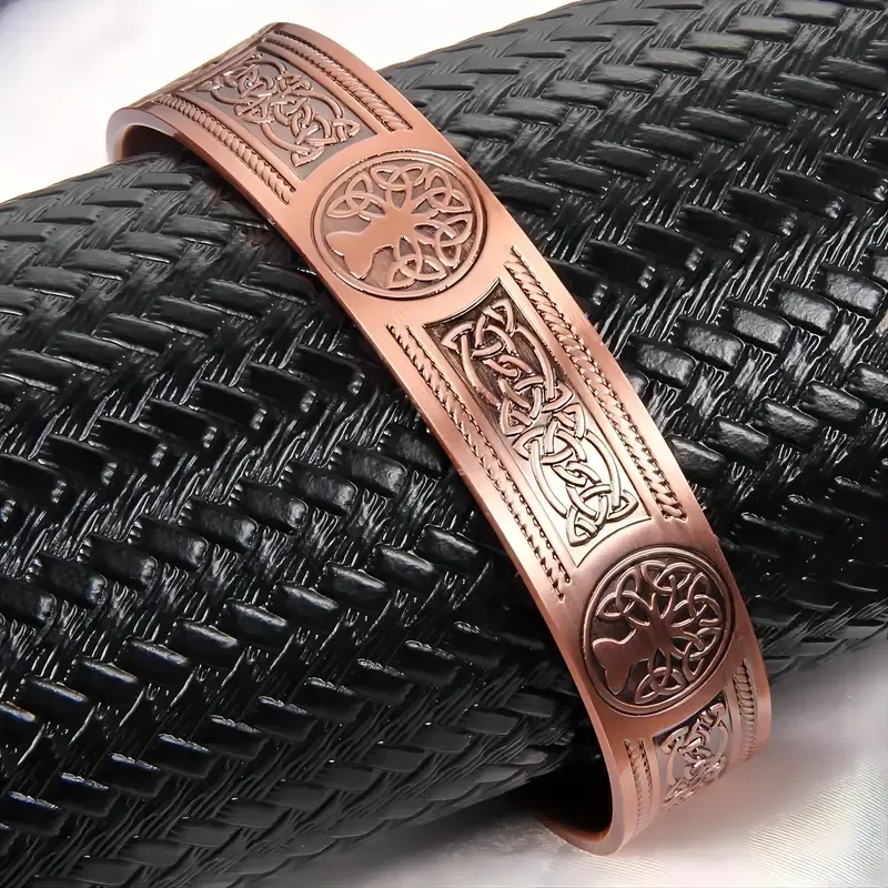 1pcs Solid Copper Magnetic Cuff Bangle - Tree Of Life Pattern, Adjustable Size, Ultra Strong Magnets, Gift For Men Women, Mom Dad, Birthday, Christmas, Anniversary, And Everyday Wear