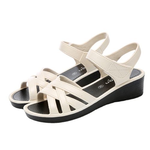 Women's Summer Beach Sandals, Flat Crisscross Bands Soft Sole Comfort Shoes, Comfortable PVC Casual Footwear