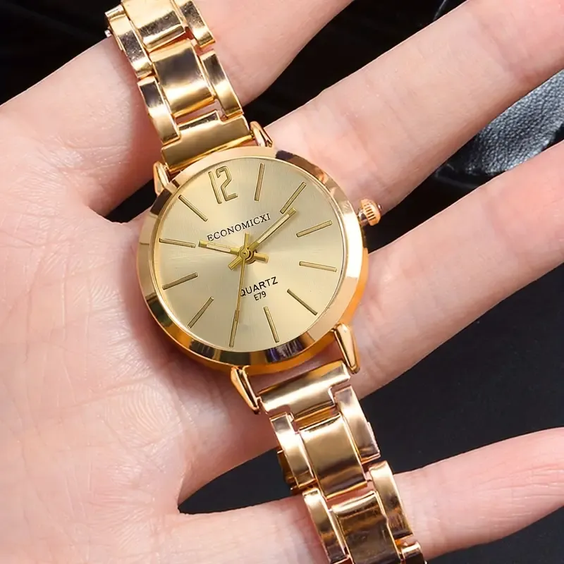 Women's Watch Hiphop Golden Fashion Quartz Watch & Love Bangle, Valentines Gift For Her