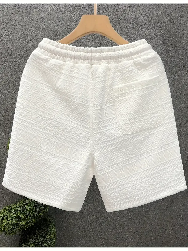 Comfortable Drawstring Waist Men's Casual Shorts, Breathable Textured Fabric for Summer Outdoor Beach Wear