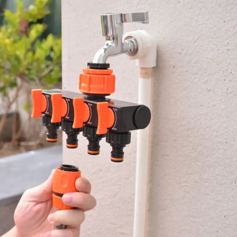 1pc, 4 Way Garden Hose Splitters Diverter Tap Hose Connector Hose Splitter Water Distributor With 4 Individual On-Off Switch For Outdoor Sprinkler Irrigation Systems