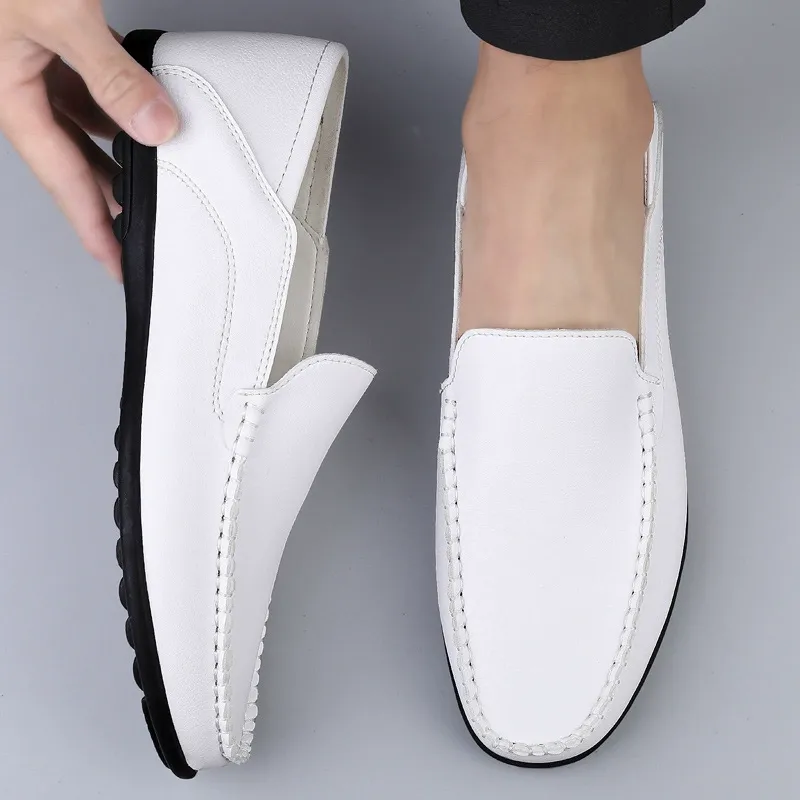 Men's business casual shoes breathable leather shoes large size shoes fashionable white shoes