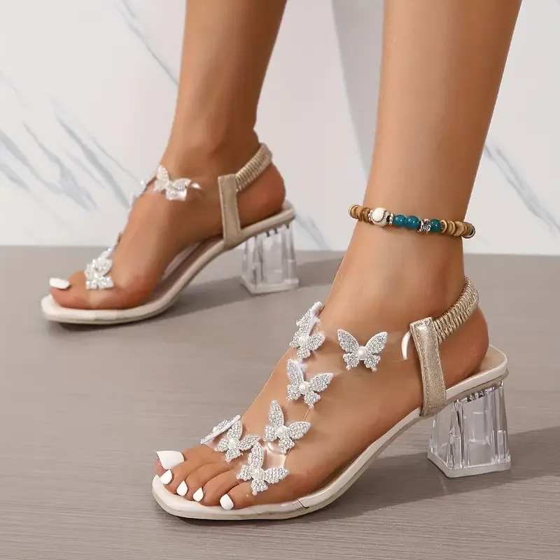 Butterfly Clear Chunky Heels