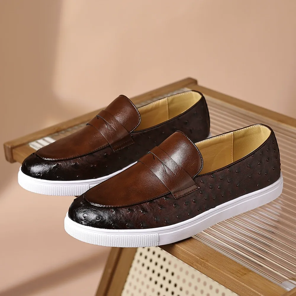 Large size men's shoes fashion slip-on leather shoes casual ostrich pattern loafers men's shoes