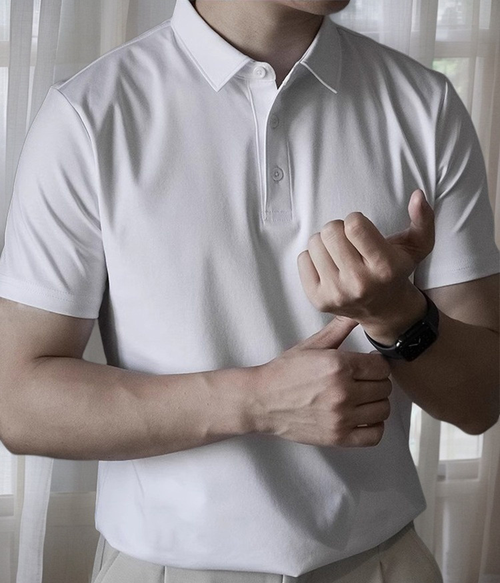 Double-sided liquid ammonia crepe cotton polo shirt men's T-shirt shirt