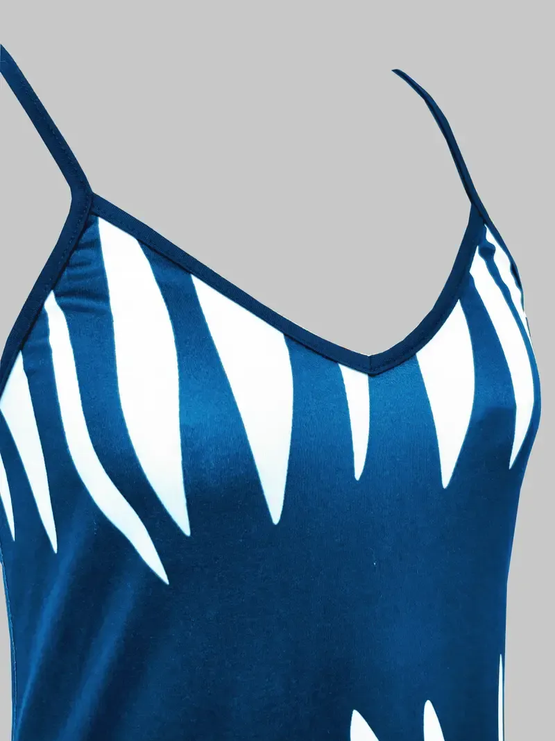 Striped Spaghetti Strap Dress, Elegant V Neck Sleeveless Cami Dress For Spring & Summer, Women's Clothing