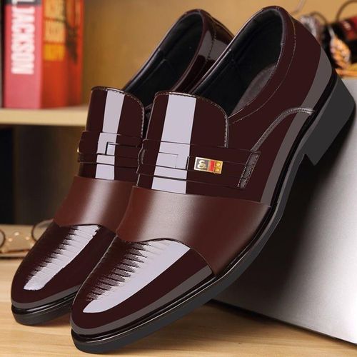 Men's Faux Patent Leather Upper Slip On Business Shoes, Comfy Non Slip Rubber Sole Durable Walking Shoes, Men's Office Footwear