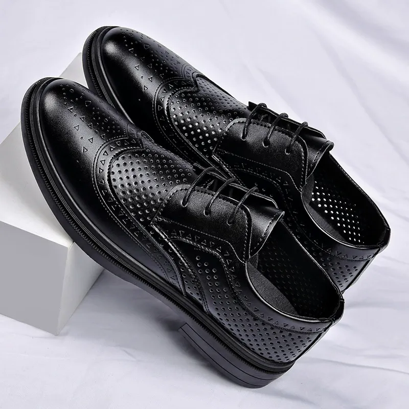 High-end business casual shoes hollow breathable men's leather shoes