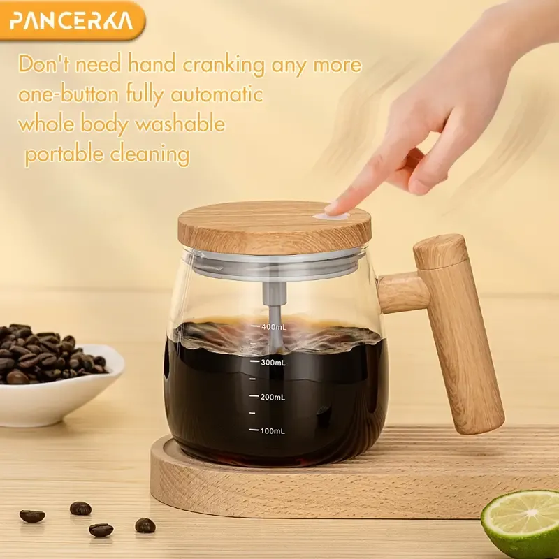 1pc, Electric Self-Stirring Coffee Mug, Glass Coffee Mug With Reusable Filter, Portable And Lightweight Coffee Mug With Leak-Proof Lid, Ideal For Home, Office, And Travel, One-Button Operation, Household Gadgets