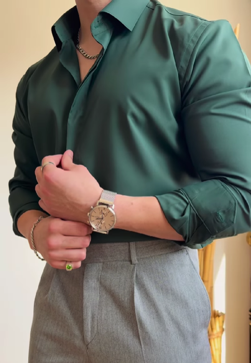 High-end no-ironing, smooth, silky solid color shirt for men