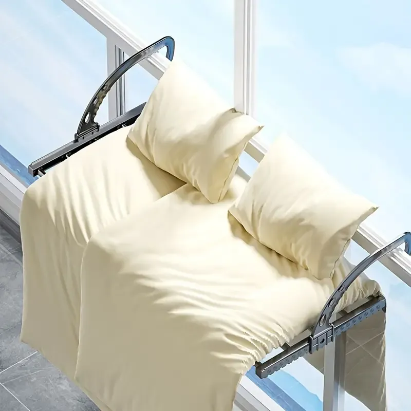 1pc Adjustable Over-the-Window Clothes Drying Rack, Plastic Balcony Hanging Laundry Organizer With Expandable Rods For Space Saving, Home Garment Airer For Indoor Outdoor Use