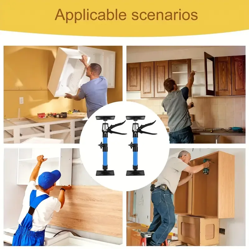 1pcs Adjustable Drywall Lifts - 30.0-59.0cm Height Range, Quick Release & 360° Rotating Anti-Slip Base, Multipurpose Cabinet Jack for Construction