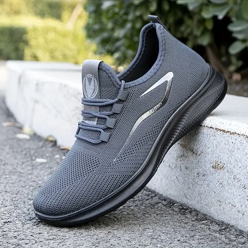 Men's Trendy Woven Knit Breathable Running Shoes, Comfy Non Slip Durable Lace Up Sneakers For Men's Outdoor Jogging, Walking Activities