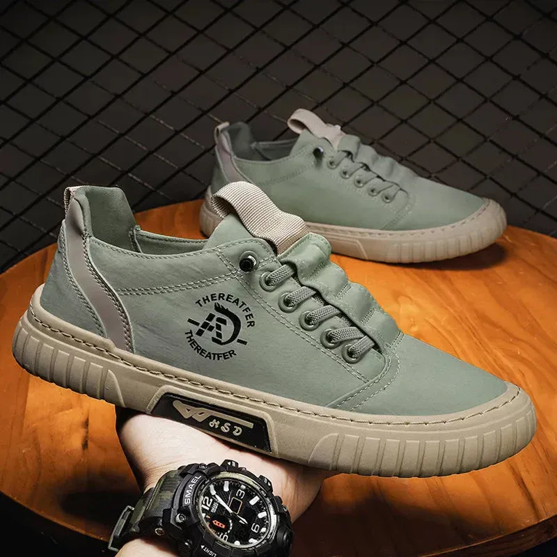 Men's Solid Color Low Top Sneakers, Comfy Non Slip Soft Sole Lace Up Durable Walking Shoes For Men's Outdoor Activities