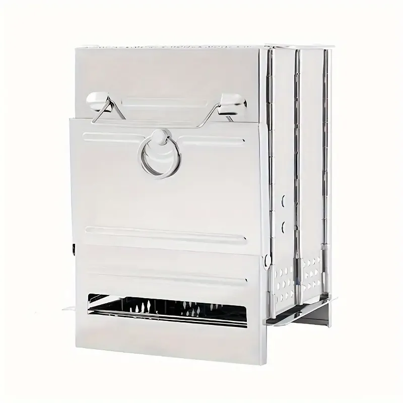 1pc Multi-Purpose Portable Folding Stainless Steel Wood Stove for Outdoor, Square Unfinished Fire Pit with High-Temperature Resistant Grill, Ideal for Boiling, BBQ, Frying, Hot Pot, Includes Storage Bag - No Lighter Device Included