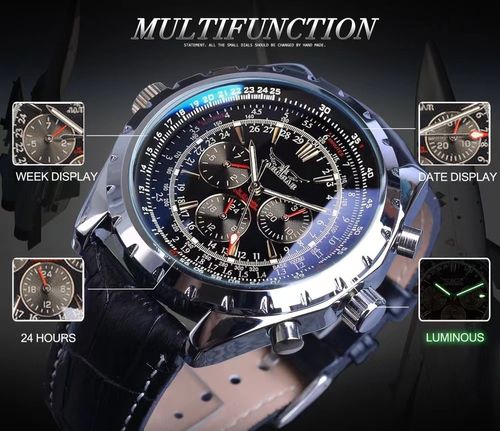 Jaragar 6905 Men's Automatic Mechanical Watch Watch Leather Strap Sport 3 Sub Dials Top Brands Luxury Relogio
