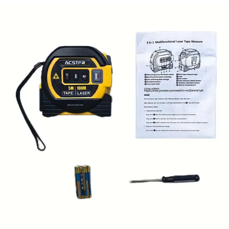 1pc Laser Tape Measure 3in 1 Digital Tape Measure High Precision Laser Rangefinder Steel Tape Measure, Equipped with 2AAA Batteries