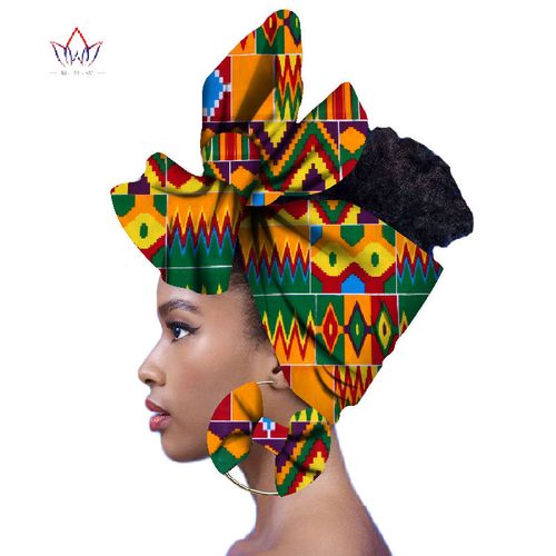Ankara African Traditional Fabric Custom Ethnic Accessories Headwraps Women Head Covers Cotton Headband With Earrings