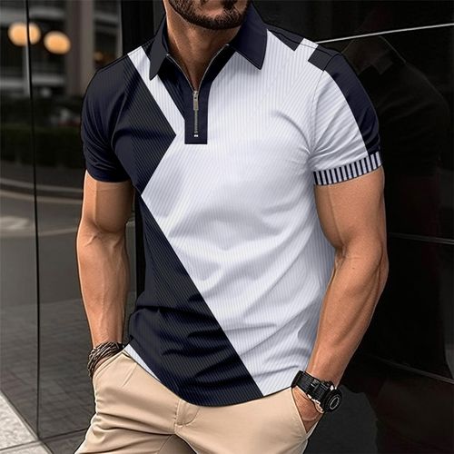 Newly launched men's casual short-sleeved polo shirt with printed and multi-colored design