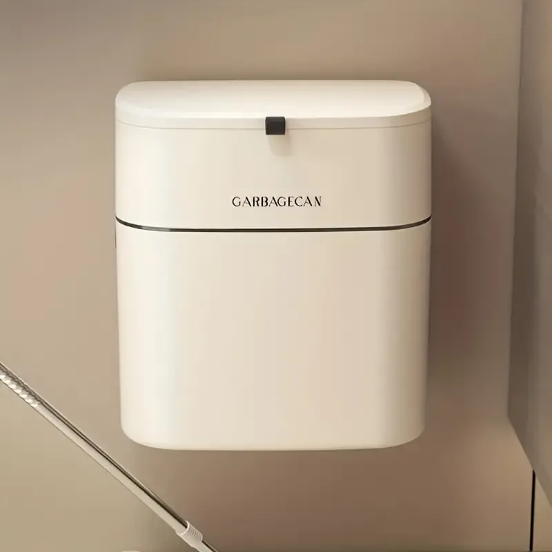 1pc Large Capacity Wall Mounted Household Trash Can with Lid, Slim Horizontal Garbage Can for Living Room, Kitchen Accessories