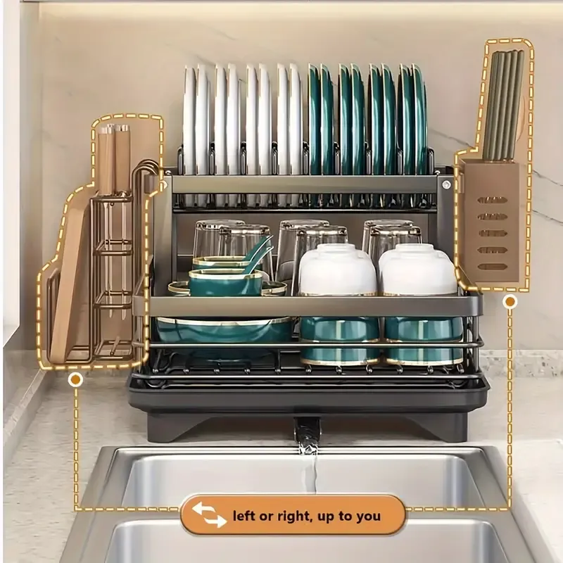 2-Tier Dish Drying Rack, Large Dish Drying Rack With Drainboard Set, Dish Racks For Kitchen Counter