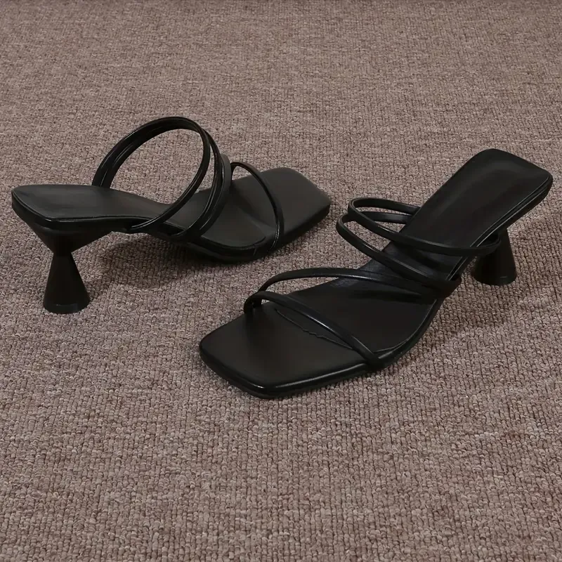 Women's Solid Color Stiletto Heels, Fashion Square Toe Dress Pumps, Stylish Beach Sandals