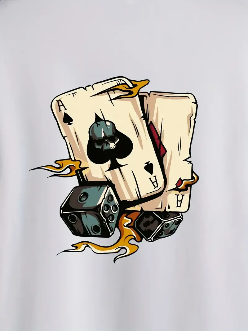 Men's Dice Spade A Two-piece Outfits, Comfy Casual T-shirt And Loose Shorts For Summer