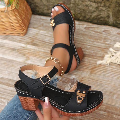 2025 Summer New Style Women's Platform Sandals - Large Size - One-Button Straps - Platform Thick Soles