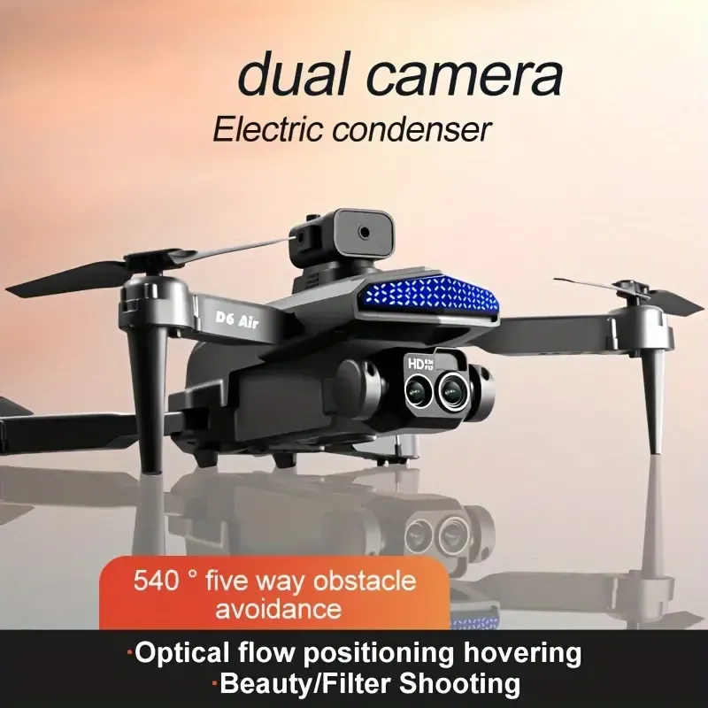 D6 Drone, Double-Camera UAV, Obstacle Avoidance Remote Control Aircraft, Electric Modulation Camera, Remote Control Aircraft Toy, A Perfect Gift  for yourn lover