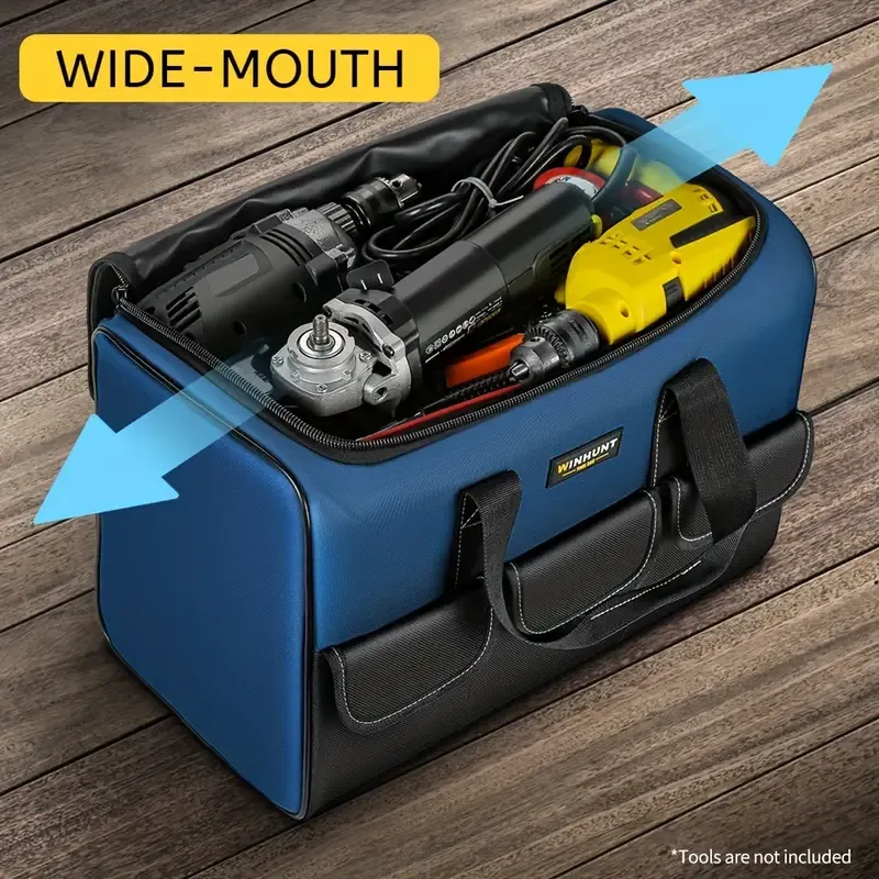 Heavy Duty Tool Bag With Wide Mouth For Tool Storage, Carrier And Organizer, Tool Bag For Men, Wide Mouth Tool Bag With Inside Pockets