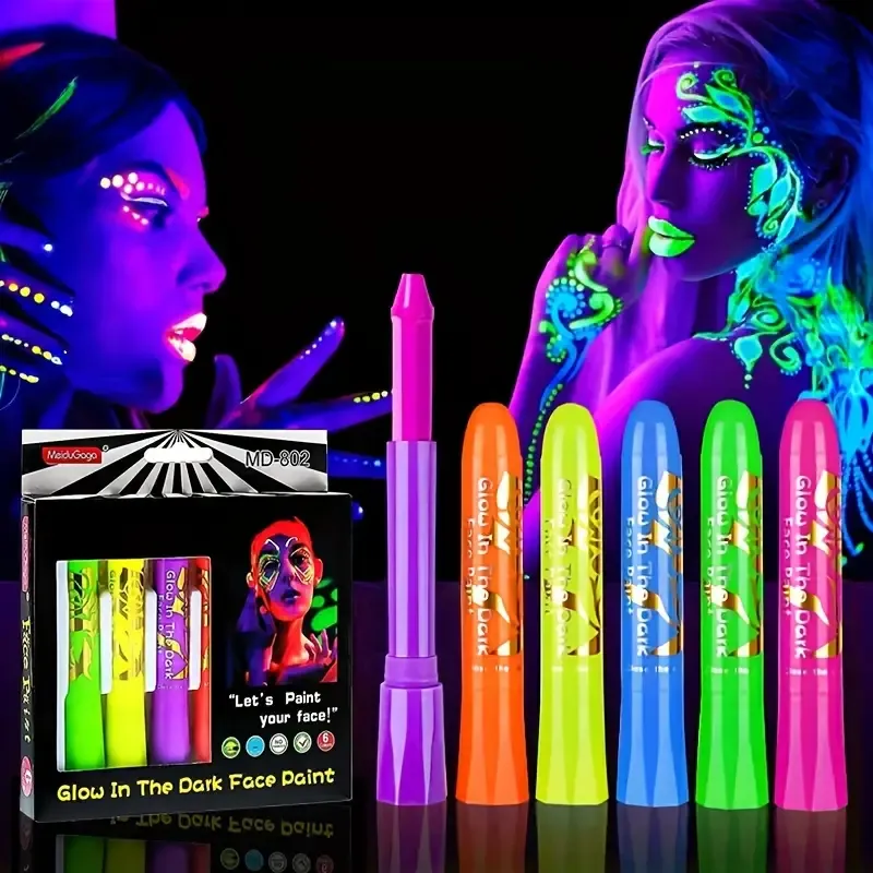 Glow Blacklight Face Paint Crayon Kit