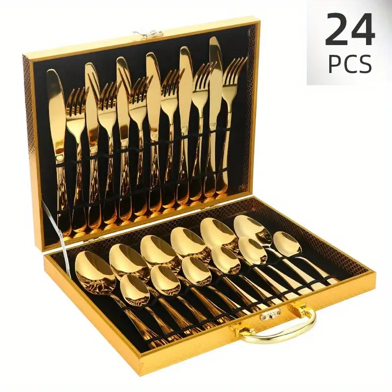 Elegant 24pcs Stainless Steel Cutlery Set - Includes Knives, Forks & Spoons In Gift Box For Dining And Entertaining