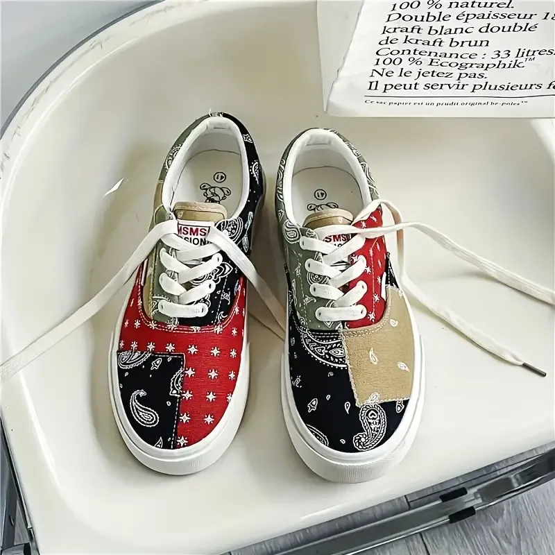 Men's Canvas Sneakers 2024 New Autumn Breathable High-Top Shoes, Versatile Casual Streetwear, Random Pattern, Low Top, PVC Sole, Fabric Lining, Lace-Up Closure, for Men & Women