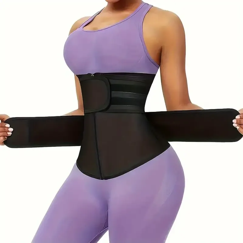 Zipper Waist Trimmer With Double Belt, Waist Trainer, Hook & Loop Fastener Compression Cincher, Women's Underwear & Shapewear