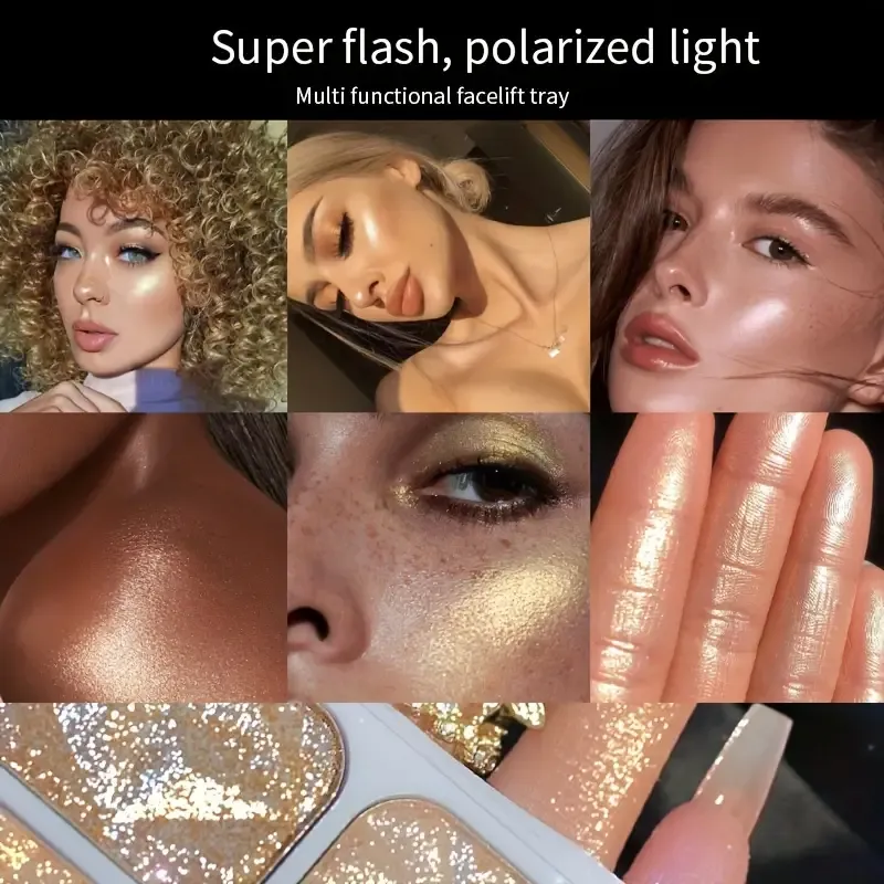 Diamond Highlighter Multifunctional Eyeshadow Palette Shiny Biased Flash Glitter Powder Pearlescent Three-dimensional Makeup Brightening And Contouring Palette For Music Festival