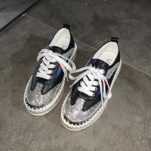 Rhinestone-embellished white trainers New arrival: Plus-size versatile chunky-soled platform loafers