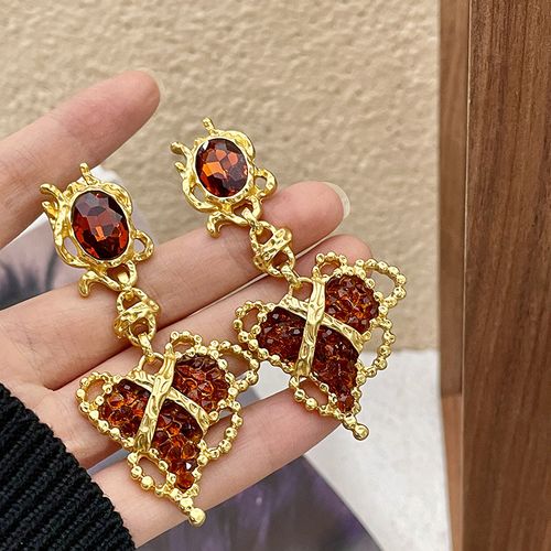 Medieval pierced heart-shaped glass crystal trendy earrings