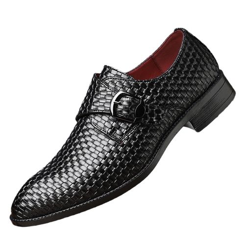 Men's Fashion Woven PU Leather Dress Shoes Casual Slip-On Loafers with Pointed Toe Low Top Design Rubber Sole All-Season Daily Footwear