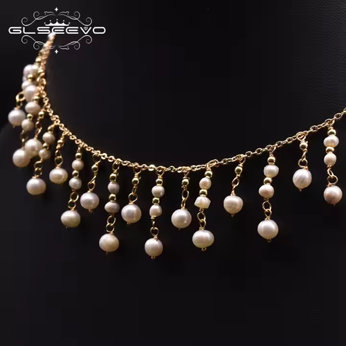 🎁New Year's Sale🎁Natural freshwater pearl choker necklace gold plated tassel necklace for women bridal wedding luxury fashion fine jewelry
