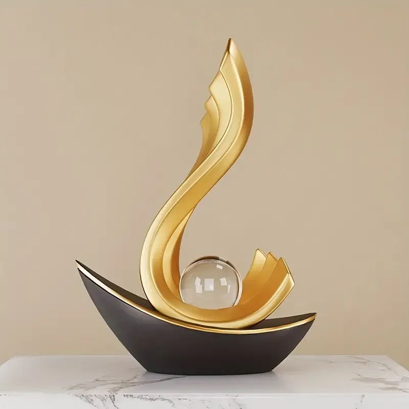 Elegant Black Ship Resin Decor - Modern Minimalist Design for Living Room, Bedroom, or Office