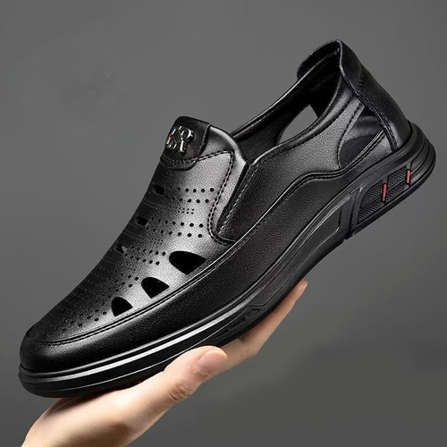 Breathable soft-soled anti-slip perforated leather sandals