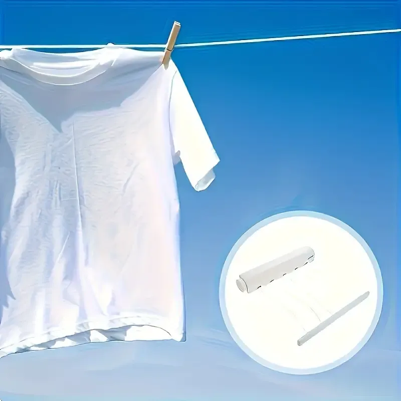 Space-Saving Retractable Clothesline with 5 Adjustable Lines - Wall Mounted, Durable Plastic, Includes Hooks for Hanging, Portable Laundry Rack for Indoor Outdoor Use, Drying Racks