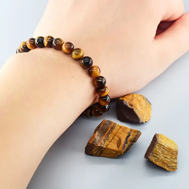 2pcs Classic Casual Men's Tiger Eye Stone Beaded Bracelet - Natural Stone, Durable, and Stylish - Perfect for Everyday Wear - Suitable for Men and Women - Makes a Great Gift for Valentine's Day, Birthdays, or Any Special Occasion