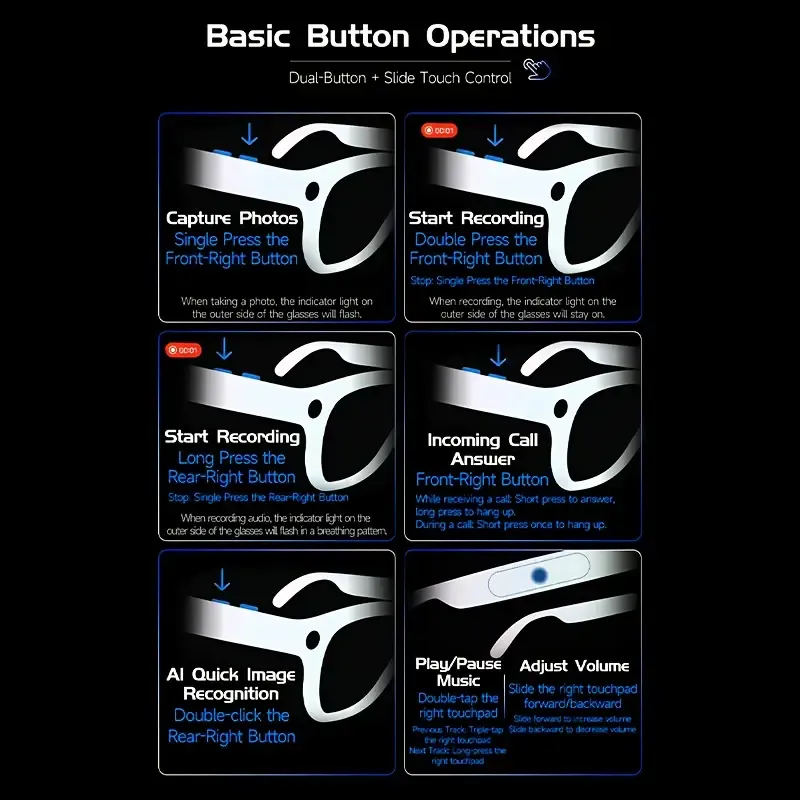 Smart Glasses with, Real-Time Translation & 1080P HD Camera - 8MP Ultra-Wide, Dual-Mic Noise Reduction, - ic, Compatible with Smartphones Tablets for Vlogging, Travel, Video Calls & Multi-Language