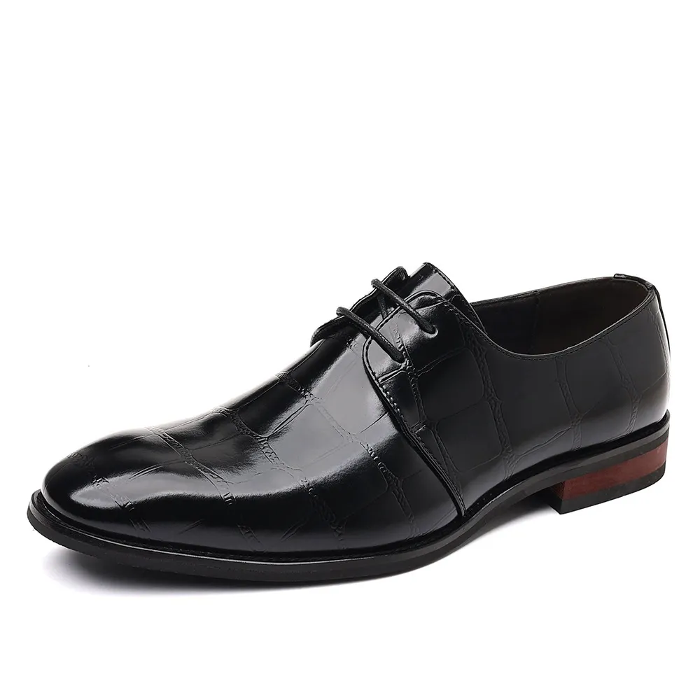 Men's leather shoes new business formal casual shoes British spring breathable plaid pattern large size men's shoes