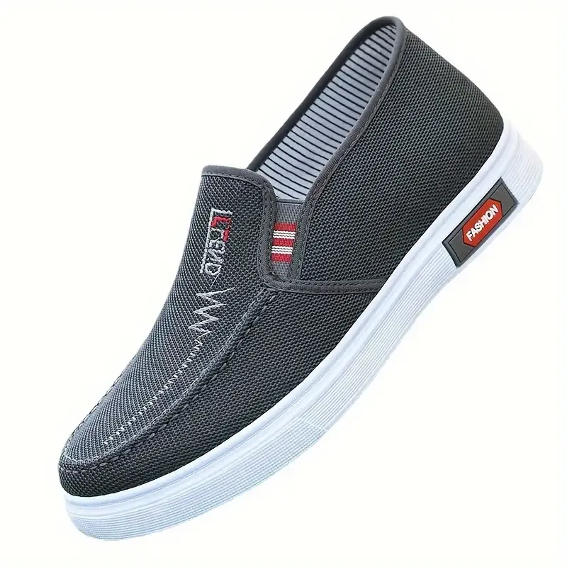 Men's Solid Color Slip On Canvas Loafer Shoes, Comfy Non Slip Rubber Sole Durable Walking Shoes, Men's Footwear