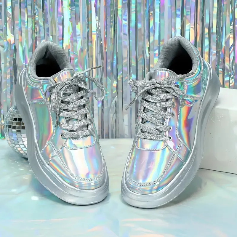 Women's Silver Colorful Shiny Fashion Casual Sports Walking Shoes